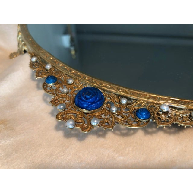 Early 20th Century Antique Vanity Tray With Filigree Adorned by Rose Cut and Pearl Like Gems For Sale - Image 5 of 11