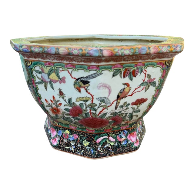 Chinese Rose Famille Vintage Cache Pot Jardinière Planter Octagonal For Sale