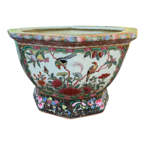 Chinese Rose Famille Vintage Cache Pot Jardinière Planter Octagonal