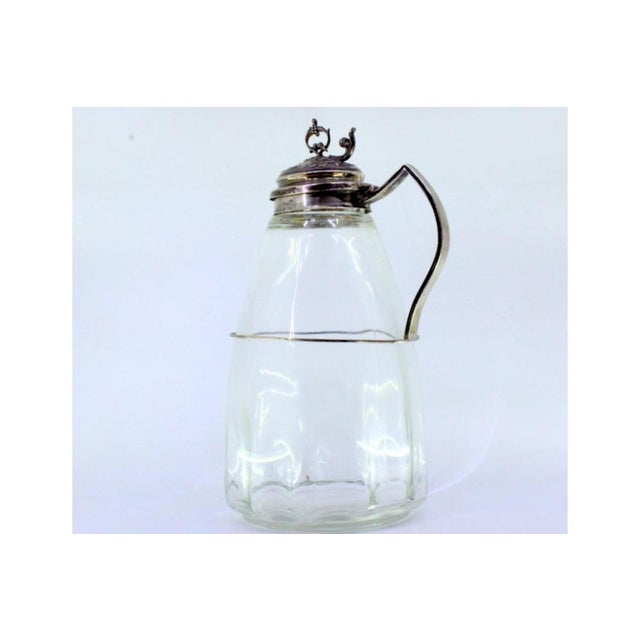 Metal Glass Wine Jug with Silver Stand and Raised Application Lid with Hollow Knob For Sale - Image 7 of 9