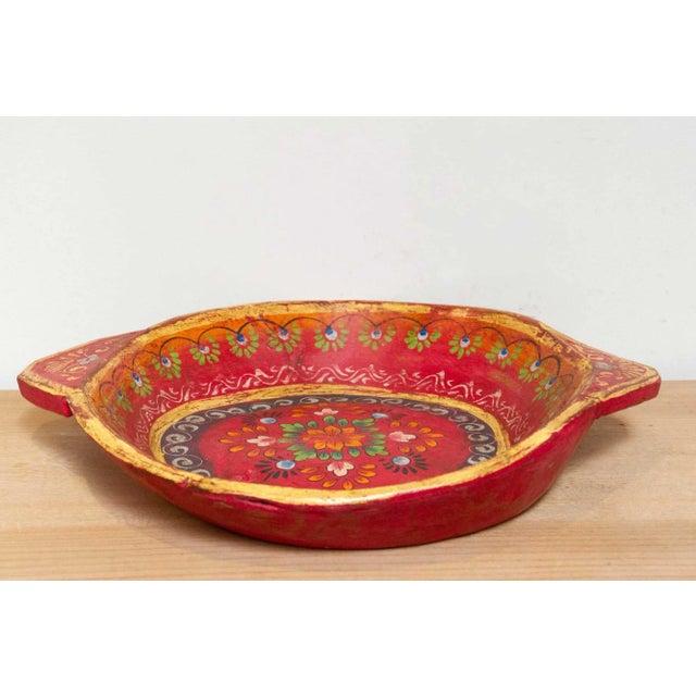 Indian Floral Painted Indian Parat Bowl For Sale - Image 3 of 6