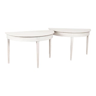 Late 19th Century Swedish White Large Demi Lune Side Tables Consoles For Sale
