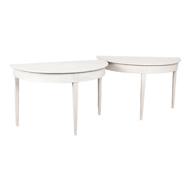 Late 19th Century Swedish White Large Demi Lune Side Tables Consoles For Sale