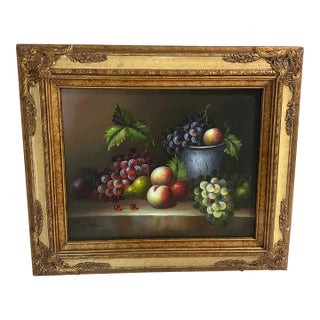 Original M. Aaron Oil Painting | 28x24 Still Life | Ornate Gold Frame | Vintage For Sale