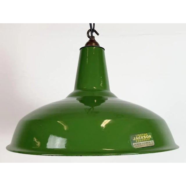 Green Industrial Green Enamel Factory Pendant Lamp from Jackson Electrical Co., 1960s For Sale - Image 8 of 18
