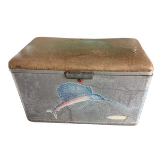 Vintage Metal Cooler with Swordfish Detail For Sale