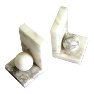 1940s Alabaster Sphere Bookends - a Pair For Sale