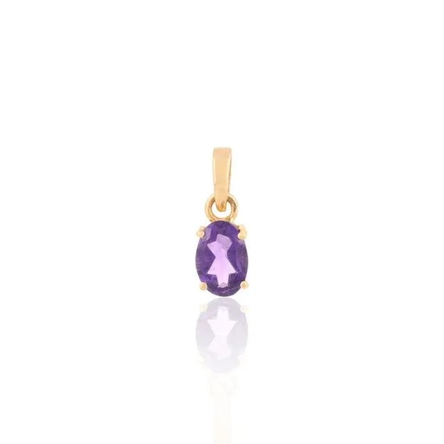 18k Gold Minimal Amethyst Jewelry Set Pendant, Ring Size 7 and Stud Earrings- 4 Pieces For Sale In New York - Image 6 of 16