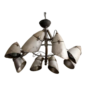 Enormous Industrial Belgian 6-Light Cast Iron Chandelier