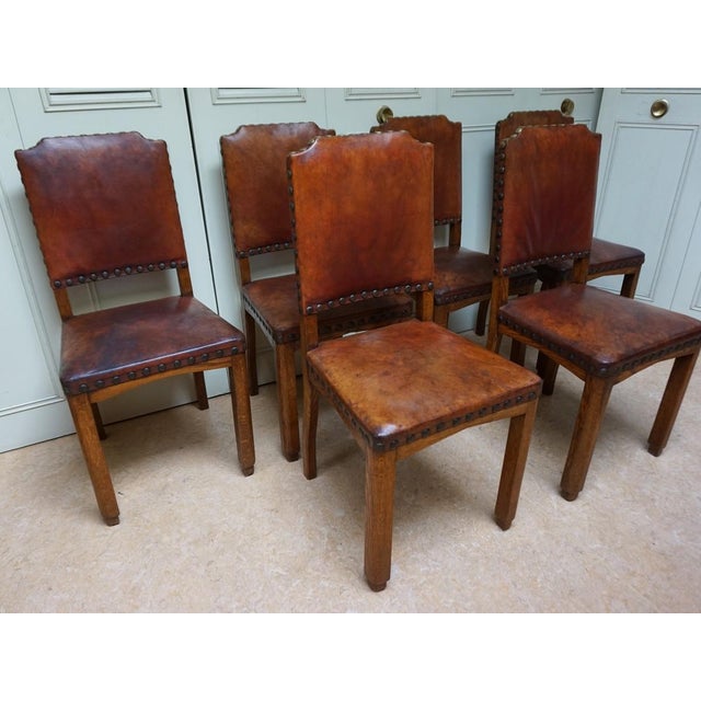 Brown Antique Dutch Art Deco Leather Dining Chairs, 1920s, Set of 6 For Sale - Image 8 of 18