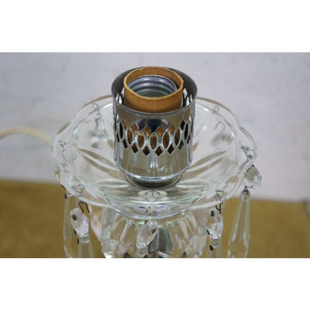 2 Mid Century Etched Glass Crystal Hurricane Candlestick Boudoir Lamps 20" For Sale - Image 17 of 18