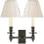 French Double Library Sconce in Bronze with Linen Shades Height: 12" Extension: 8.75" Backplate: 2.5" x 4.5" Rectangle...