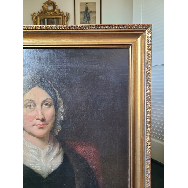 Black Antique 19th Century Victorian Oil Painting Portrait of a Lady For Sale - Image 8 of 18