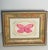 Abstract modern mixed media of pink gold mini painting by Elia of Pink Lady Butterfly in painted frame.