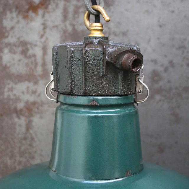 Industrial Vintage Industrial French Enamel Cast Iron Pendant Light by Sammode For Sale - Image 3 of 6