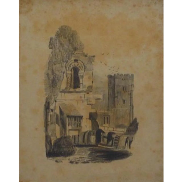 British Castle Scene Early-Mid 1800s Graphite For Sale