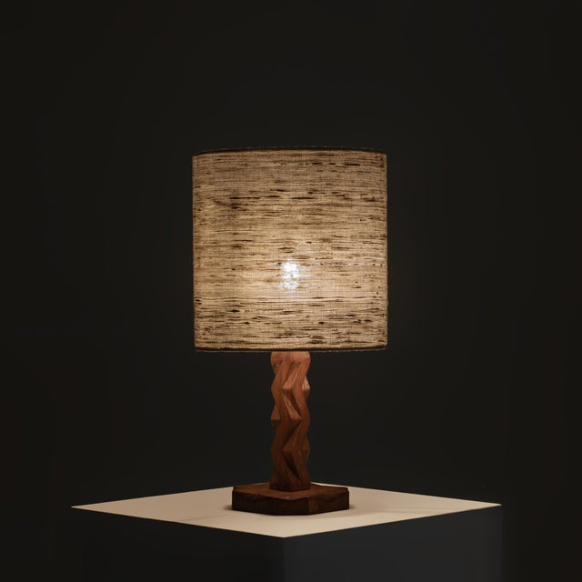 Sculptural Hand-Carved Wood Table Lamp, France, 1940s For Sale - Image 3 of 9