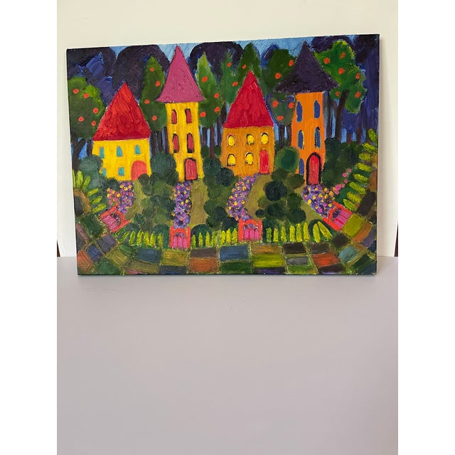 Colourful expressionist oil on canvas painting. Signed lower right Fran S.