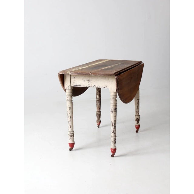 Farmhouse Antique Painted Drop Leaf Table For Sale - Image 3 of 12