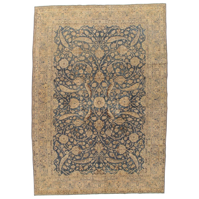 Antique Tabriz Carpet, Handmade Persian Rug in Floral Gold, Blue and Taupe For Sale - Image 17 of 17
