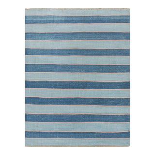 Rug & Kilim's Contemporary Dhurrie Rug in Blue Stripes - 8x10 For Sale
