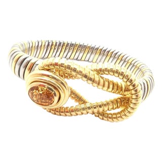 1990s Cartier Citrine Stainless Steel Gold Hercules Knot Bracelet For Sale