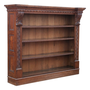 Large Antique Carved Oak Bookcase, 19th Century