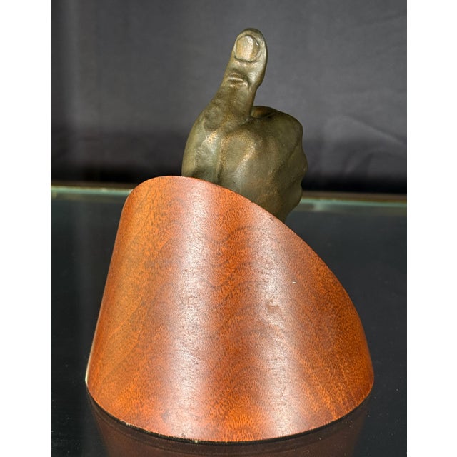 Mid 20th Century Vintage Cast Bronze Thumbs Up Sculpture on Wood Base c.1950s For Sale - Image 5 of 6