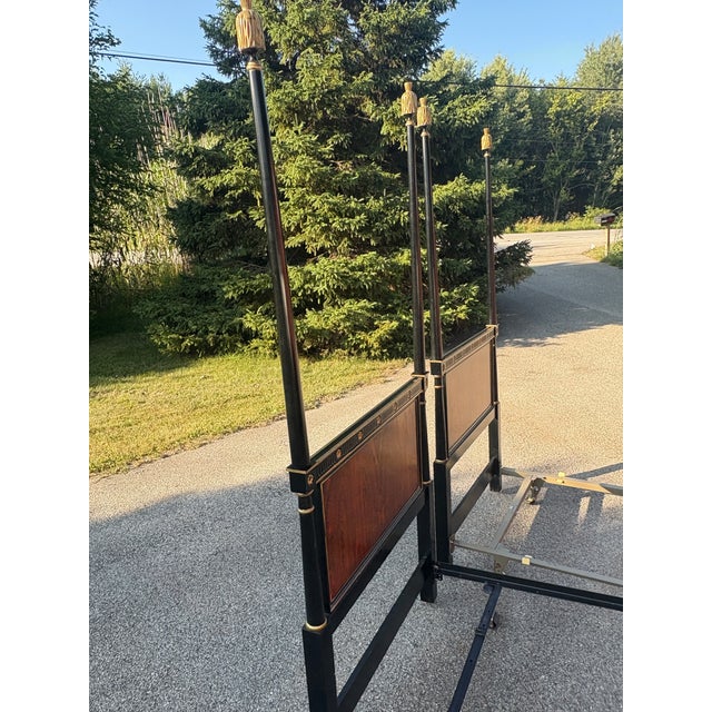 Hollywood Regency Pair Black Lacquer Vintage Hollywood Regency Twin Poster Beds For Sale - Image 3 of 10