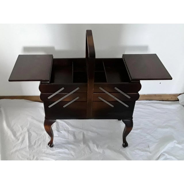 Vintage German Walnut Colored Sewing Table, 1950s For Sale - Image 4 of 9