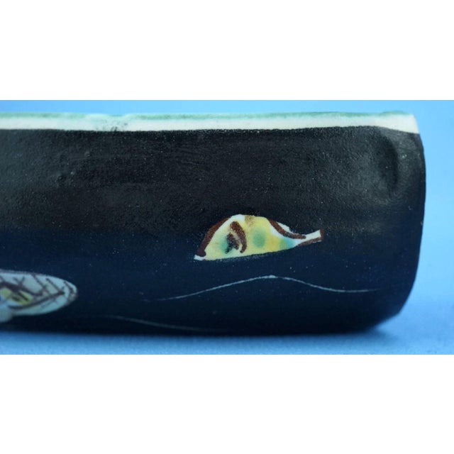 1930s Crescent-Shaped Ceramic Planter with Sailing Ship and Fish Decoration attributed to Kowalisca for Cas Vietri, 1930s For Sale - Image 5 of 18