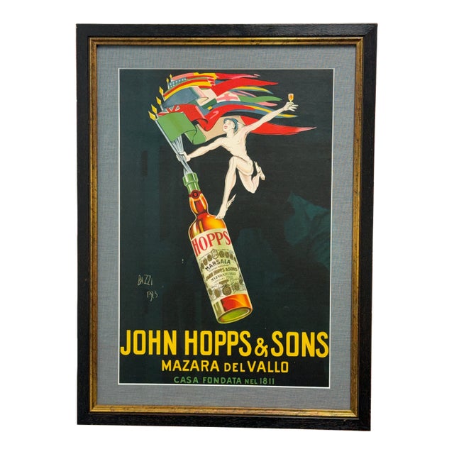 Mario Bazzi for John Hopps & Sons Marsala Wine Framed Poster, Late 20th Century For Sale