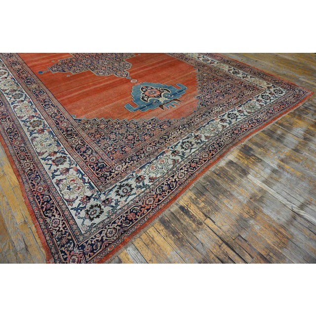 1880s Red Open Field Medallion W. Persian Bijar Rug 11'3" X 18' Handknotted Wool Carpet For Sale - Image 12 of 14