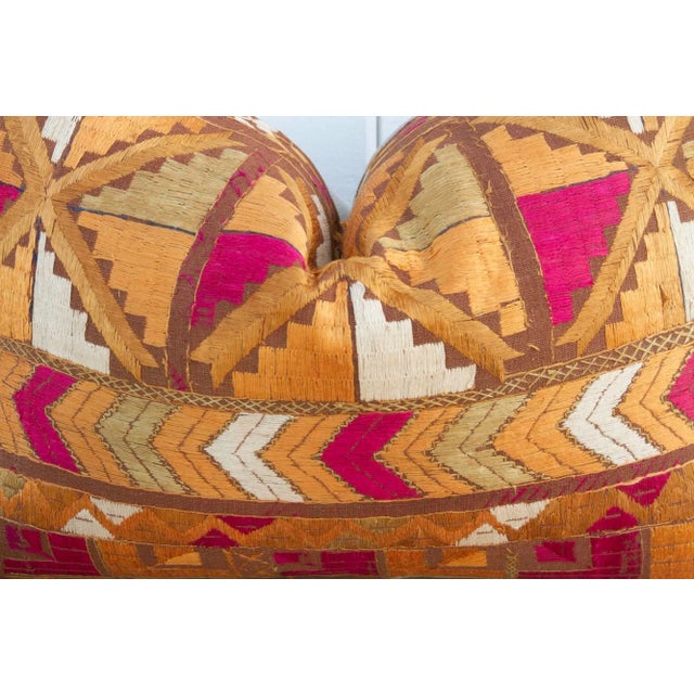 19th Century Vivid Orange Silk Phulkari Pillow For Sale - Image 5 of 9