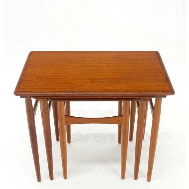 Set of 3 Danish Mid-Century Modern Teak Nesting Side Occasional Tables Mint! For Sale - Image 11 of 14