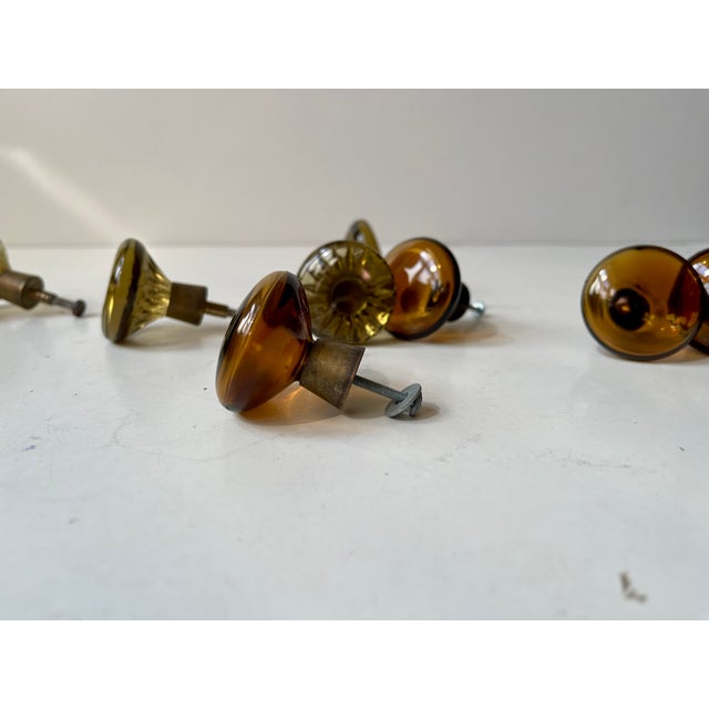 1960s Vintage Swedish Green and Amber Glass Knobs, 1960s, Set of 10 For Sale - Image 5 of 11