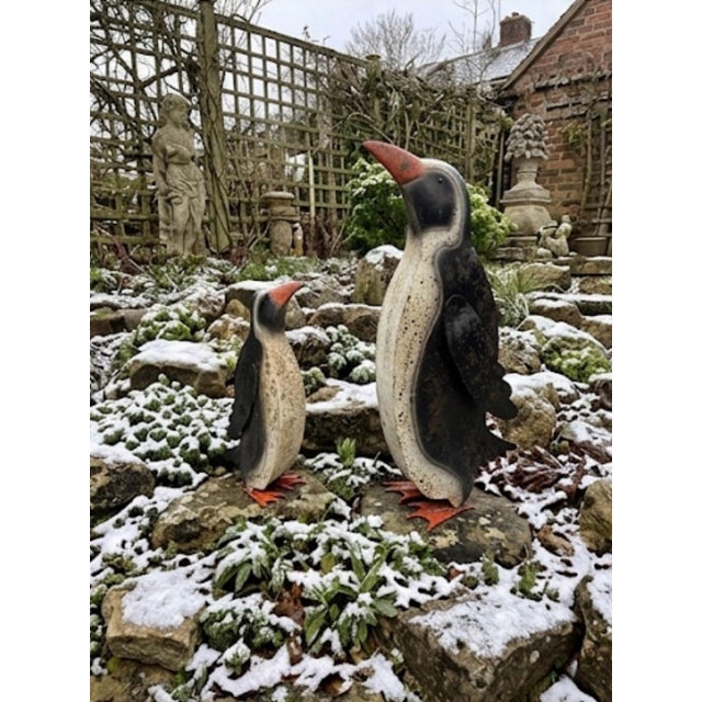 Mid-Century Style Distressed Sheet Metal Penguin Garden Statues - 2 Pieces For Sale - Image 10 of 12