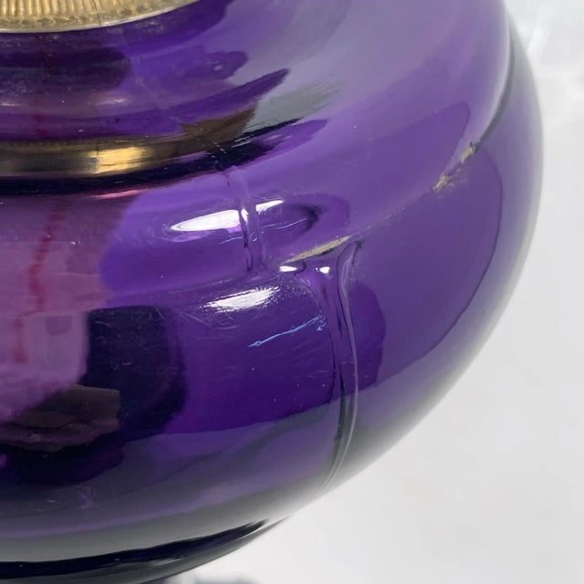 Late 19th Century Late 19th Century Tall Amethyst Glass Oil Lamp With Brass Burner For Sale - Image 5 of 12