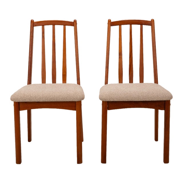 1980s Koda Woodcraft Danish Modern Teak Slat Back Side Dining Chairs - A Pair For Sale