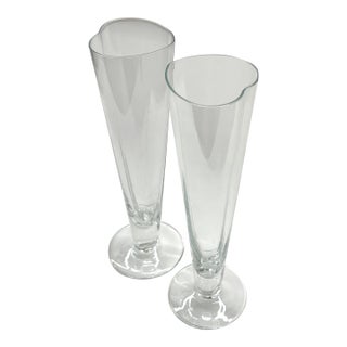 Set of Vintage Heart Glass Couples Wedding Champagne Flutes For Sale