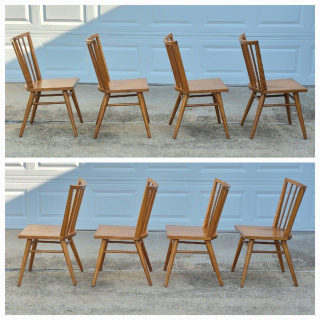 Midcentury Modern Russel Wright for Conant Ball Solid Birch Spindle Back Dining Chairs, Set of 4 For Sale - Image 9 of 17