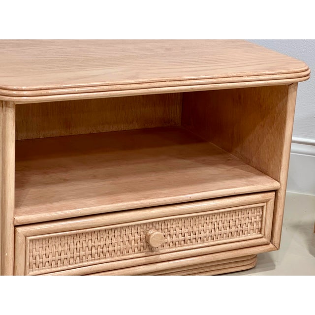 Signed Pair of Roche Bobois Nightstands by Maugrion – French Oak & Cane, Circa 1980 For Sale - Image 10 of 10