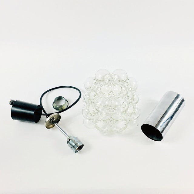 Silver Mid-Century Bubble Glass and Chrome Pendant attributed to Helena Tynell for Limburg, Germany, 1960s For Sale - Image 8 of 9