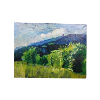 1963 Miss Lititia Thompson Blue Ridge Mountains Oil Painting 48" For Sale