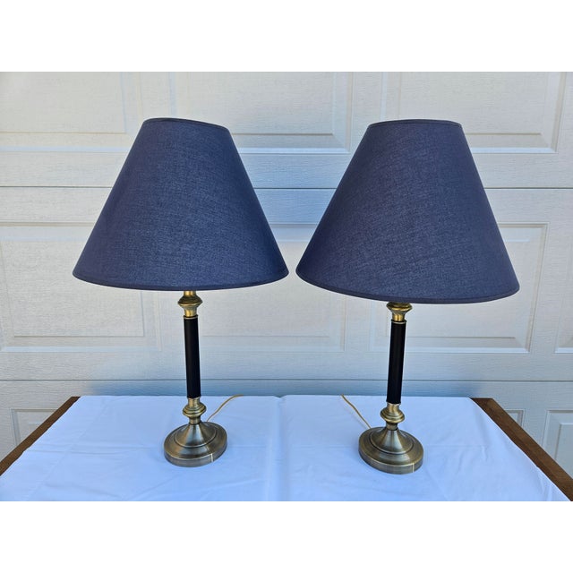Late 20th Century Blue and Brass Lamps - a Pair For Sale - Image 6 of 16
