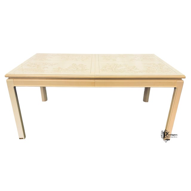 Chinoiserie Vintage Bernhardt Shibui Collection Chinoiserie Style Ivory Extension Dining Table For Sale - Image 3 of 12