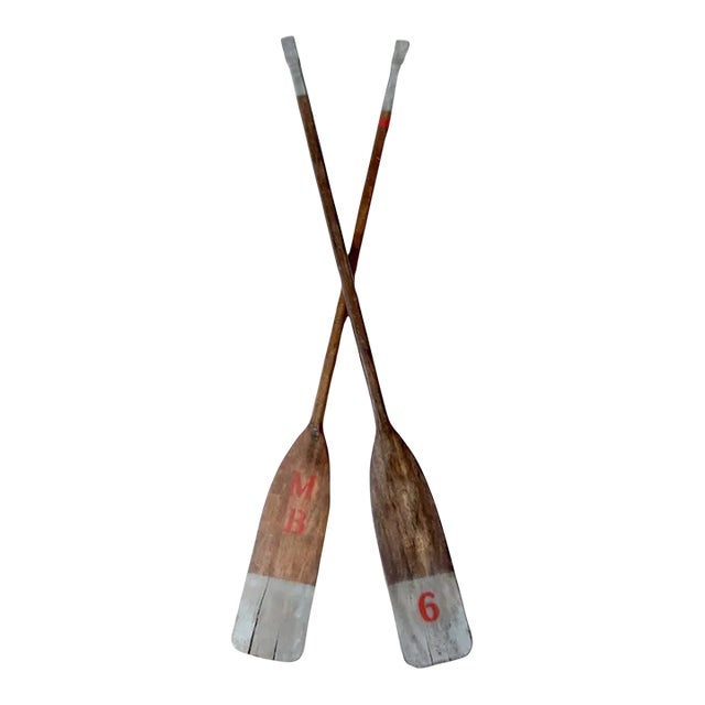 Vintage Painted Wood Oars Pair For Sale