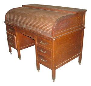 Antique Roll Top Quarter Sawn Oak Wooden Desk