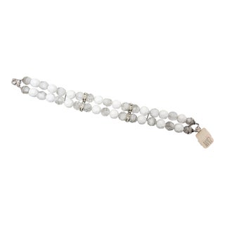 Vintage 1960s Signed Napier 2-Strand White & Clear/White Givre Rhinestone Bracelet For Sale