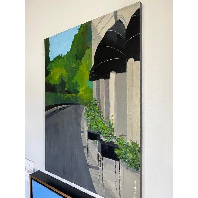 Impressionist “Cap D'Ail" Contemporary Impressionist Cityscape From South of France in Greens, Black and Grays by Mill Valley Artist Mary Anne McKernie For Sale - Image 3 of 10